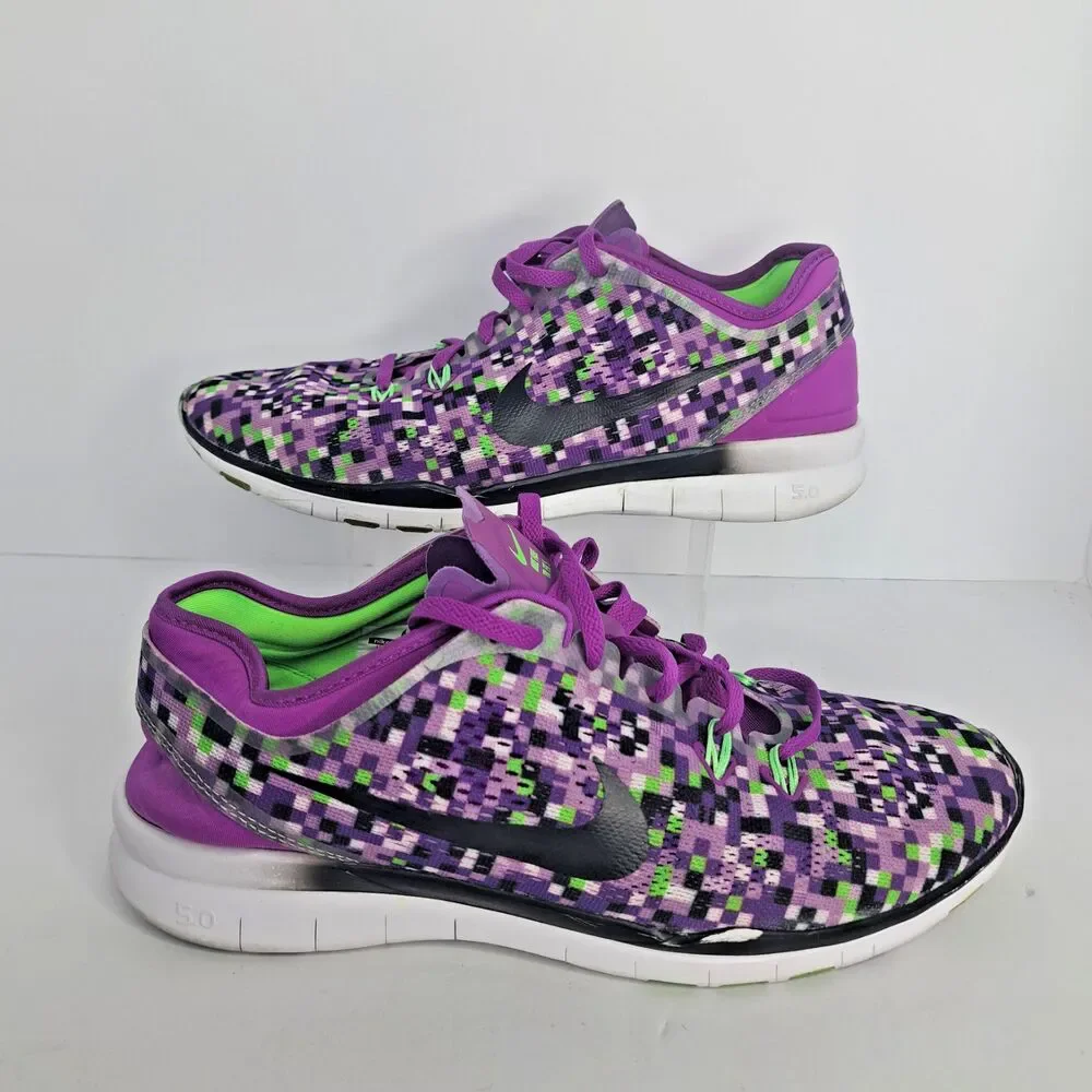 Nike Free 5.0 Purple Pixel Print Running Shoes Sneakers Womens Size 10 42